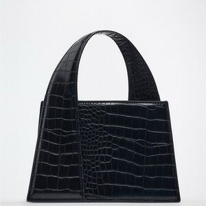 Zara Black Croc-Embossed Shoulder Bag
